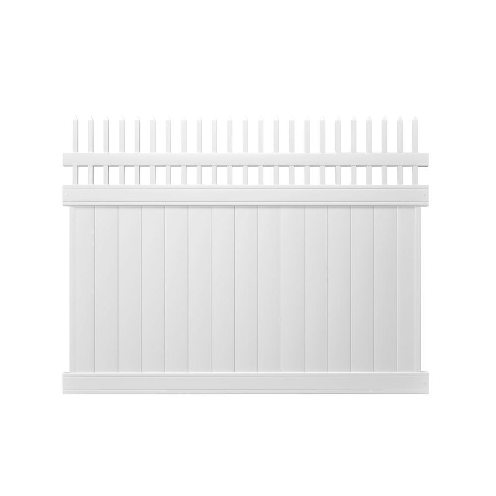 Veranda Pro Series 6 Ft H X 8 Ft W White Vinyl Woodbridge Privacy Picket Top Fence Panel Unassembled 144731 The Home Depot