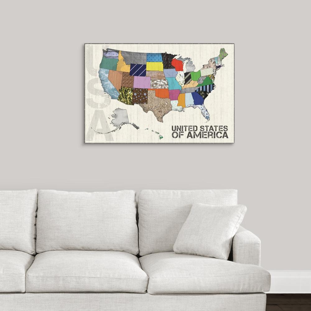 Greatbigcanvas Us Map By Lauren Gibbons Canvas Wall Art 2288084 24 36x24 The Home Depot
