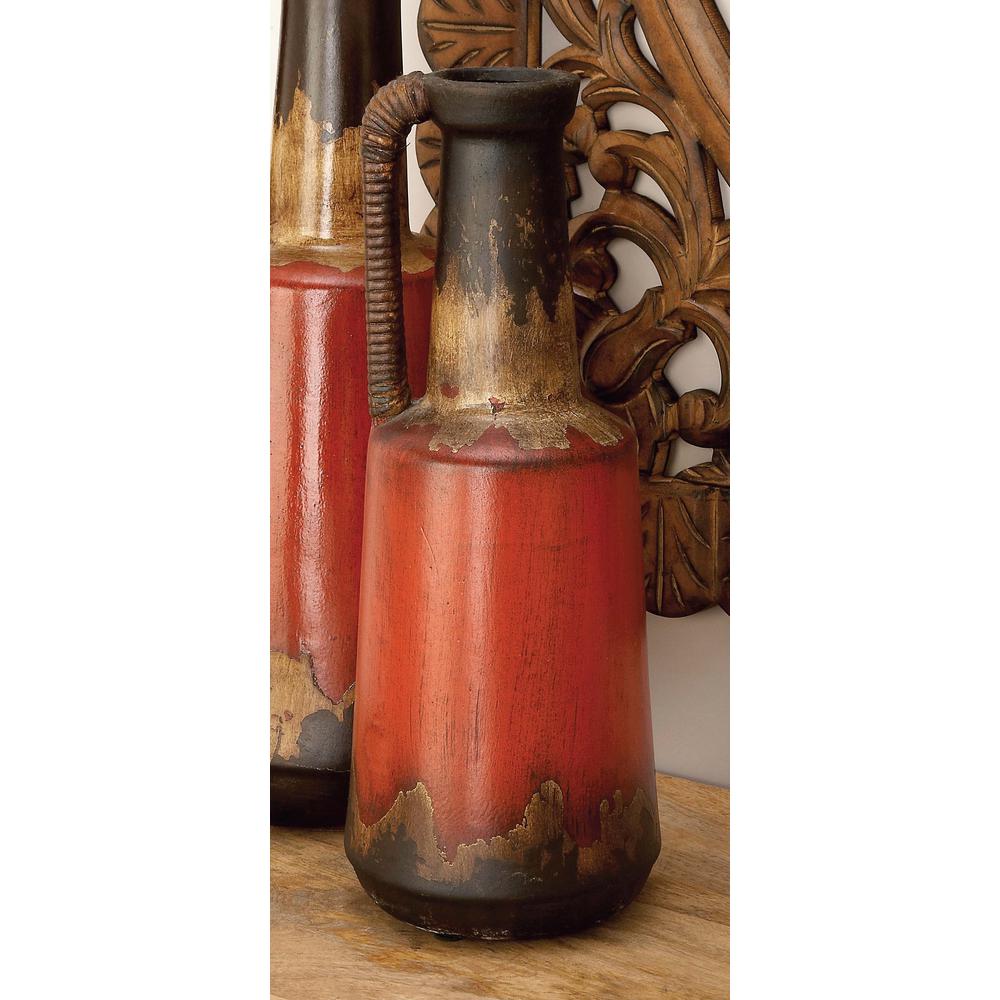 17 in. Rustic Red Jug Decorative Vase with Rattan Accents60051 The Home Depot