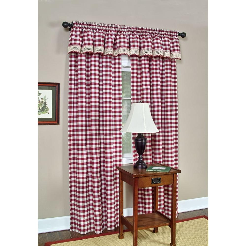 Achim Buffalo Check 14 in. L Polyester/Cotton Valance in Burgundy ...
