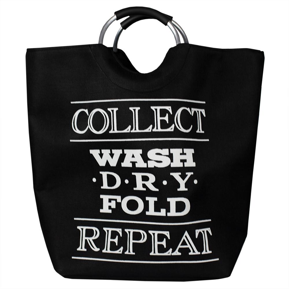 Collect Black Laundry Canvas Hamper Tote with Soft Grip Handles