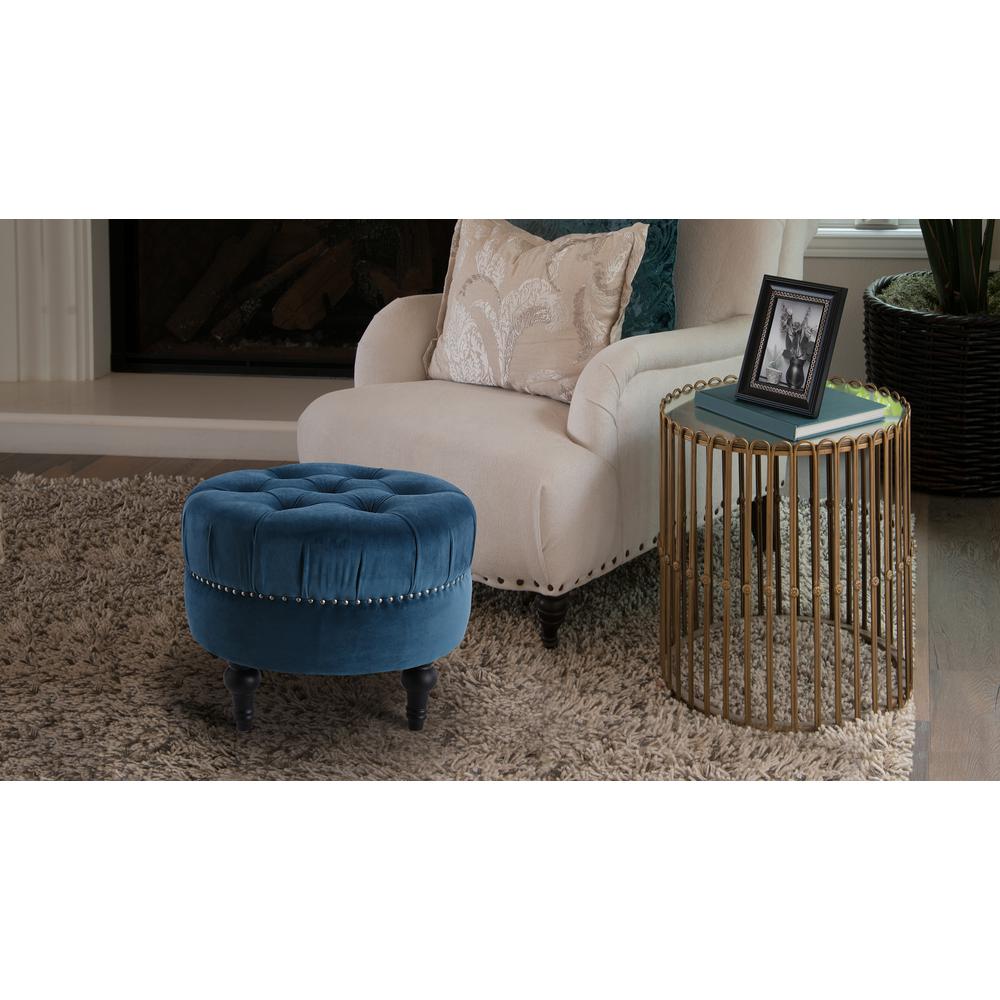 Jennifer Taylor Dawn Satin Teal Tufted Round Ottoman 84190 867 Dawn Satin Teal Tufted Round Ottoman