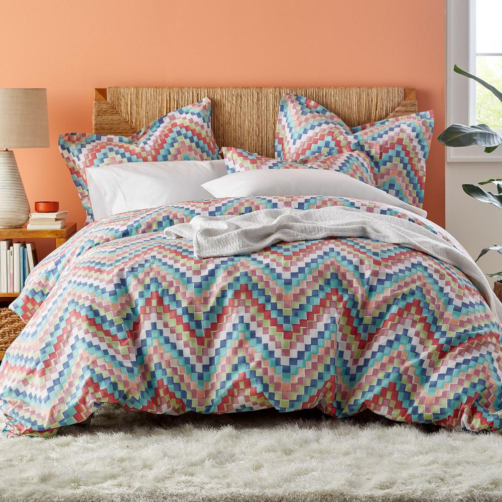 The Company Blockwave Multi Cotton Percale Twin Duvet Cover The Company Blockwave Multi Cotton Percale Twin Duvet Cover 50352d T Home Depot