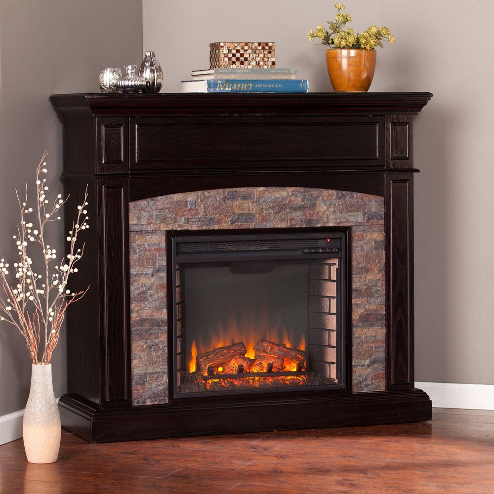 Southern Enterprises Newburgh 455 In W Faux Stone Corner Electric Media Fireplace In Ebony 1253