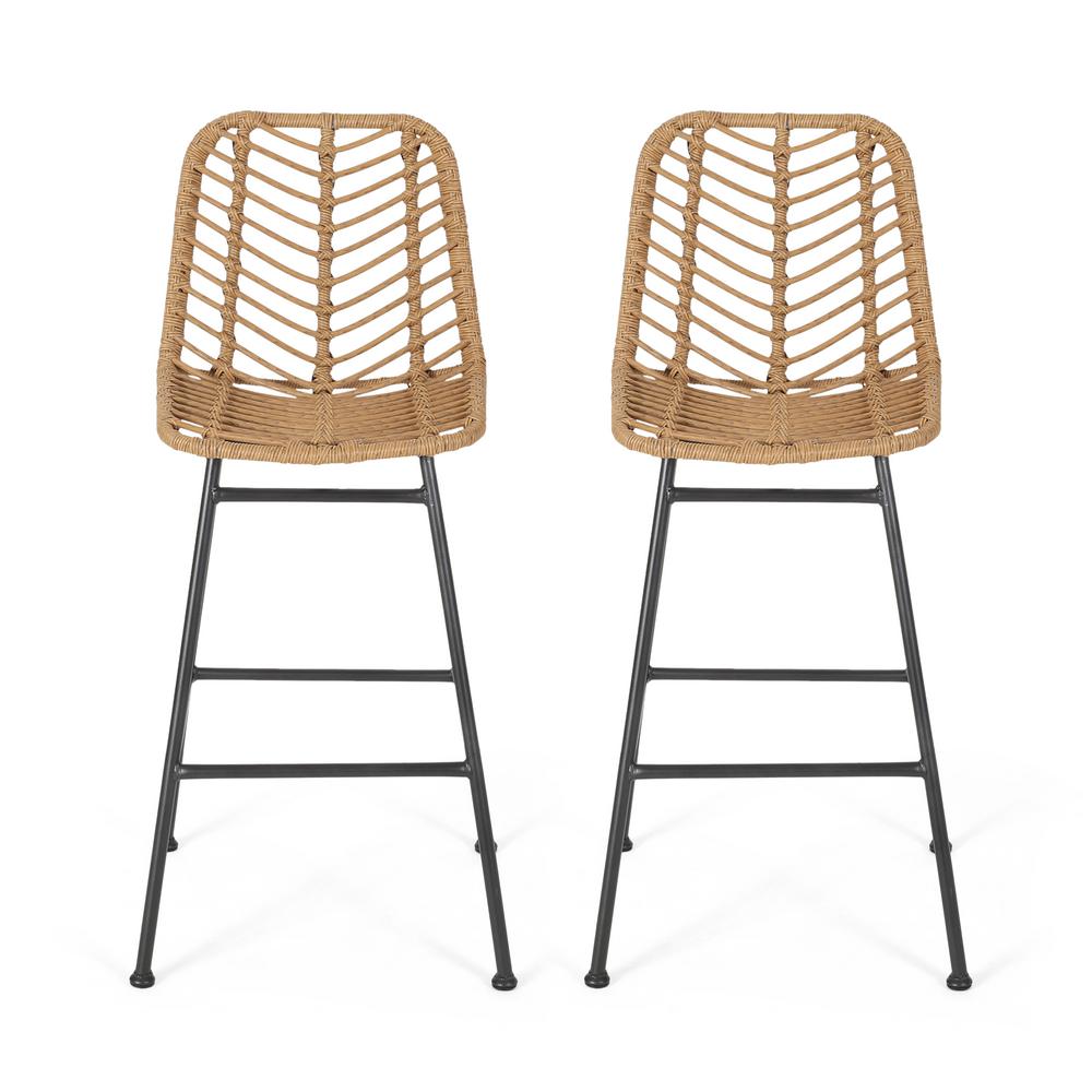 Noble House Sawtelle Stackable Wicker Outdoor Bar Stool 2 Pack 68431 The Home Depot