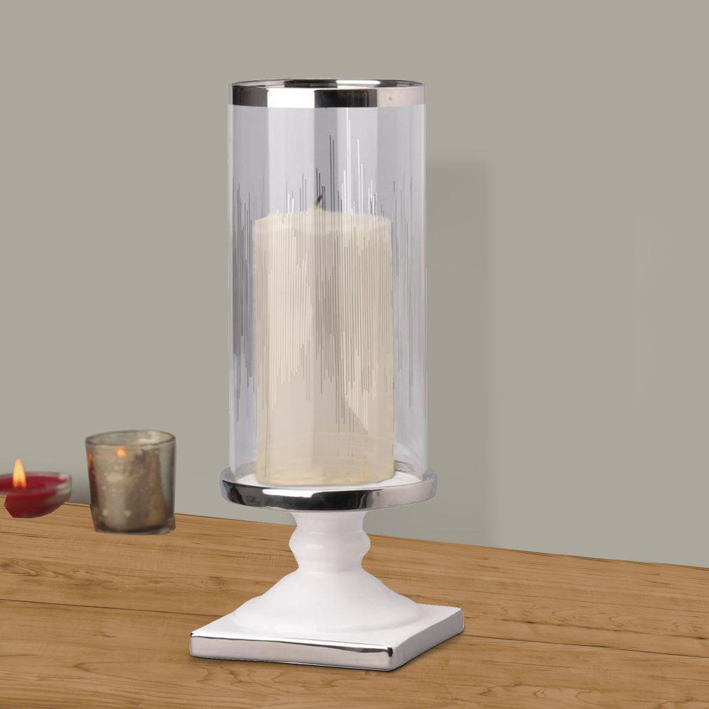 Litton Lane 15 in. Gray Mirror and Clear Glass Crystal Bubble Candle