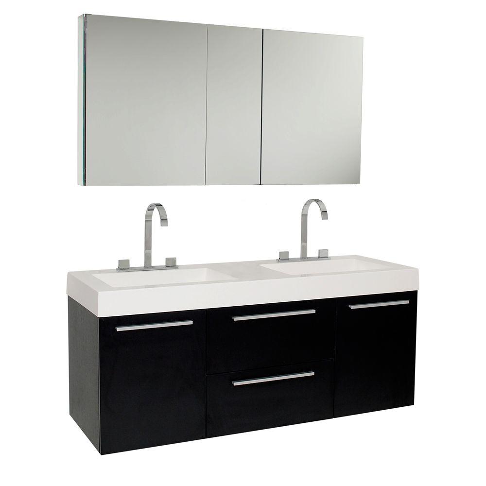 Fresca Opulento 54 In Double Vanity In Black With Acrylic Vanity Top In White With White Basins And Mirrored Medicine Cabinet Fvn8013bw The Home Depot