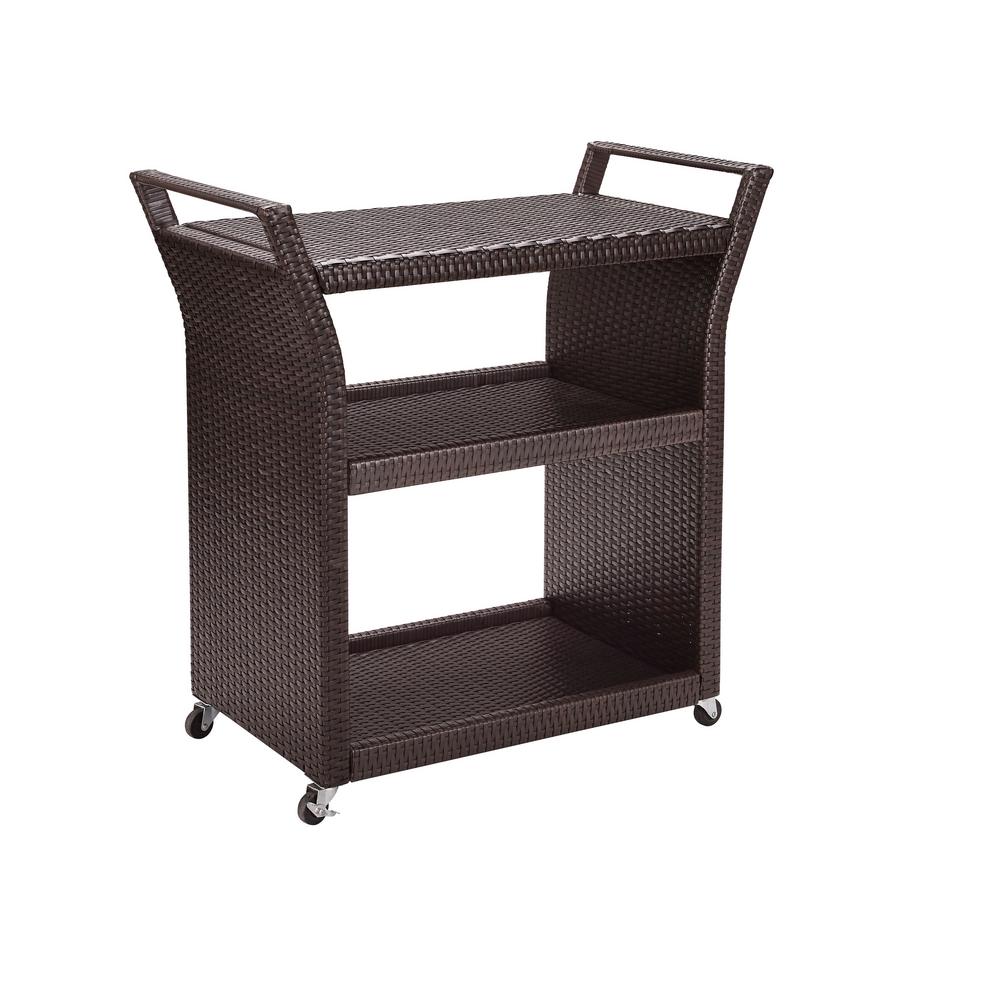 Crosley Palm Harbor Wicker Outdoor Serving Bar With Wheels