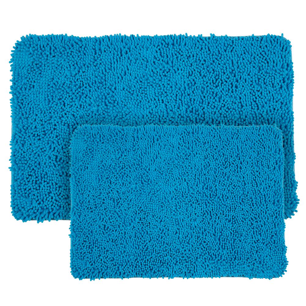 2 Piece Shaggy Chenille Bath Mat Set-Teal Blue-Brand New in Package