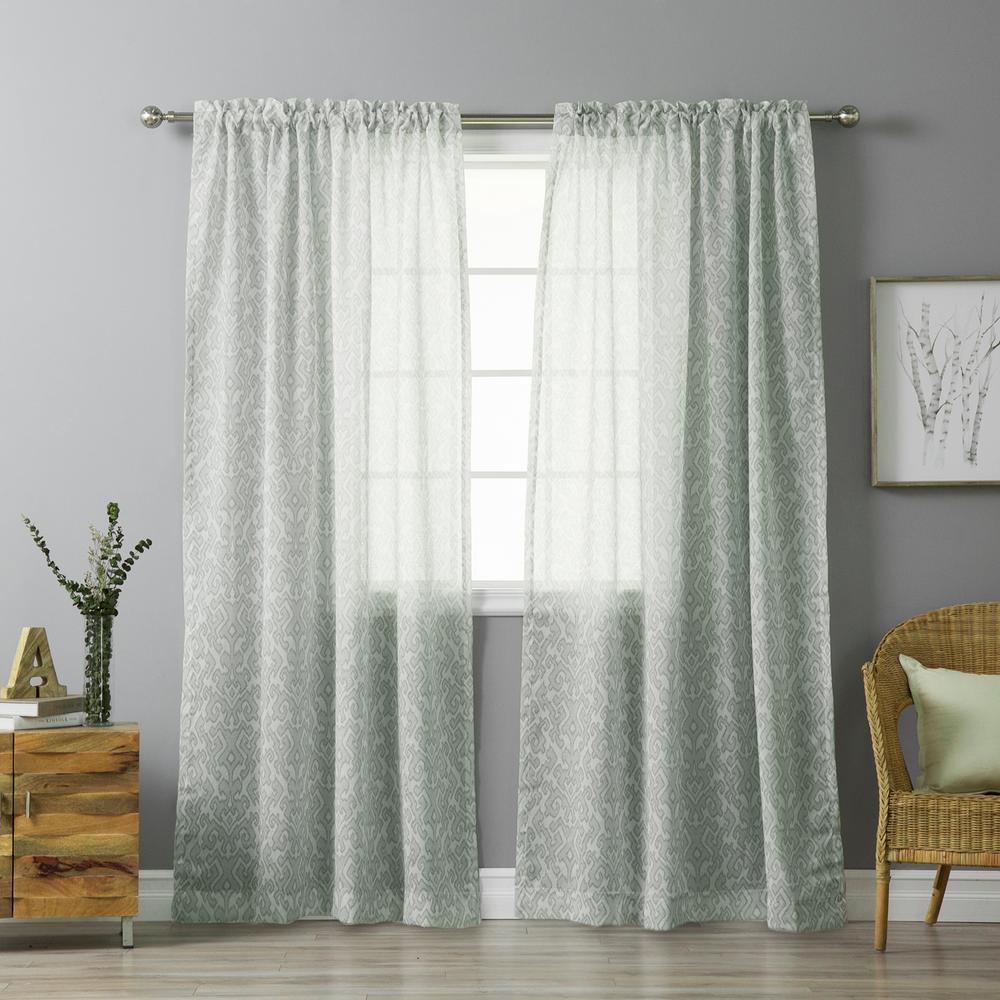 Best Home Fashion 84 In L Grey Sheer Ikat Printed Curtain Panel