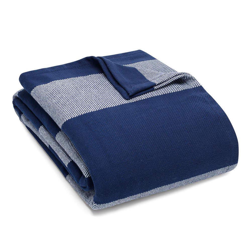 Eddie Bauer Boylston Navy Blue Striped Cotton King Woven Blanket 221687 The Home Depot 2481