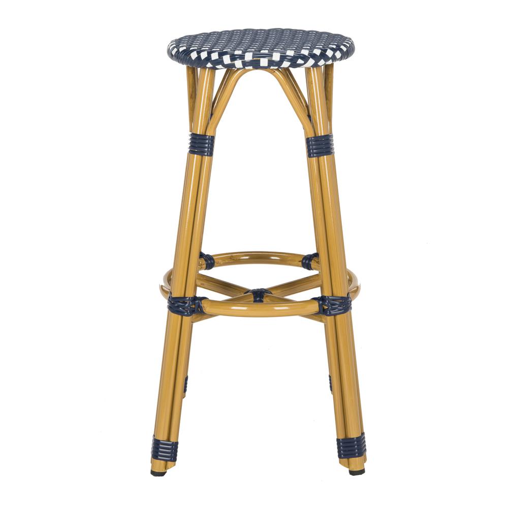 Safavieh Kelsey Navy and White Wicker Outdoor Bar Stool-PAT4018A - The