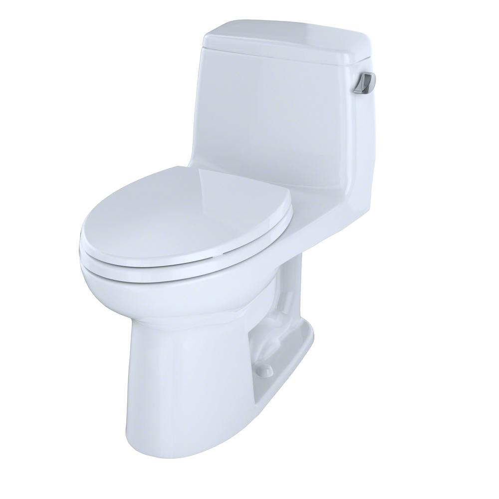 Toto Ultramax Ada Compliant 1 Piece 1 6 Gpf Single Flush Elongated Toilet With Right Hand Trip Lever In Cotton White Ms854114slr 01 The Home Depot