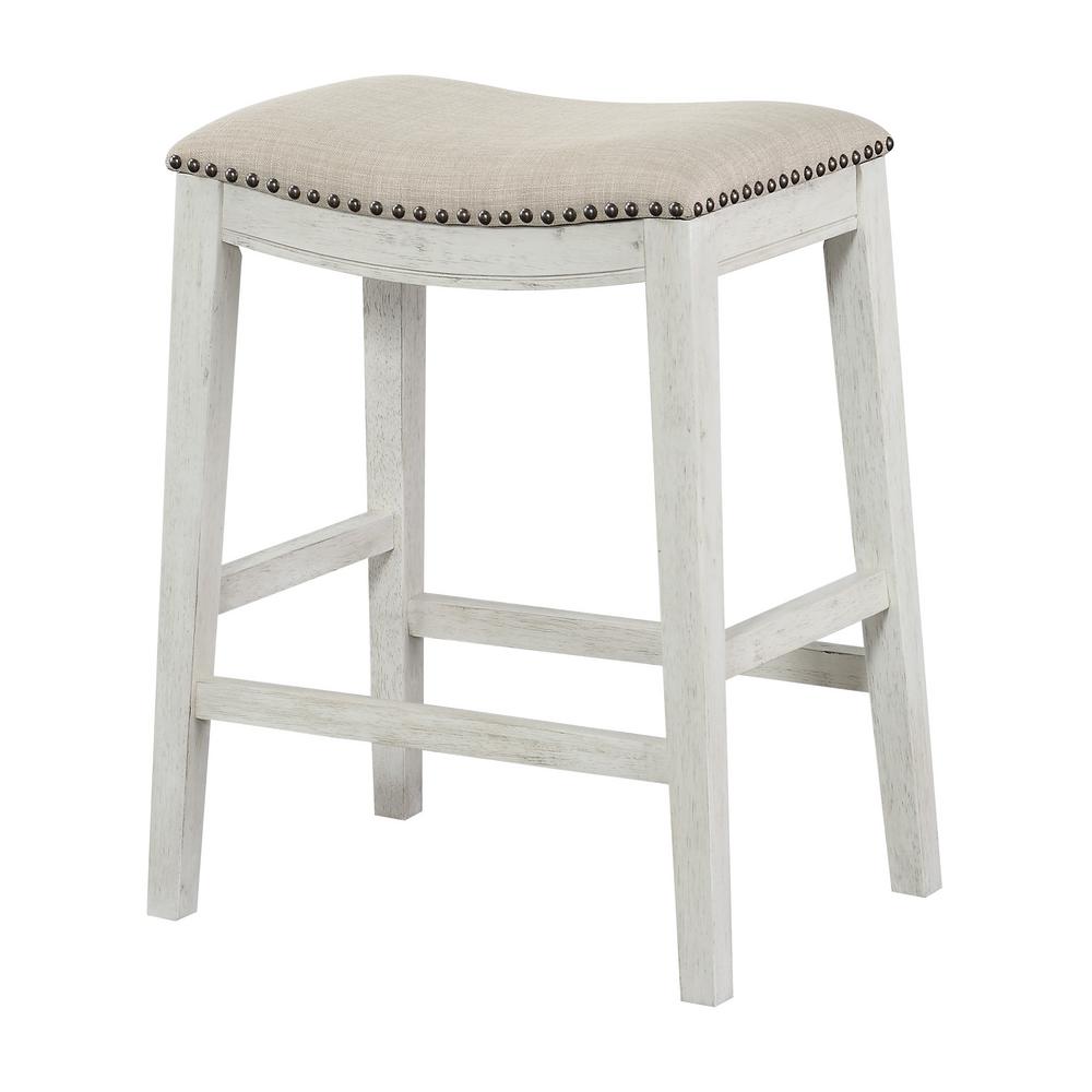Osp Home Furnishings Saddle Stool 24 In Beige Fabric And Antique Osp Home Furnishings Saddle Stool 24 In Beige Fabric And Antique White Base