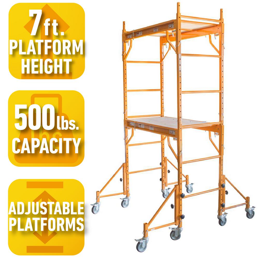 7 Ft X 3 5 Ft X 2 Ft Mini Rolling Interior Scaffold Tower Set With Outriggers And Lockable Casters For Support