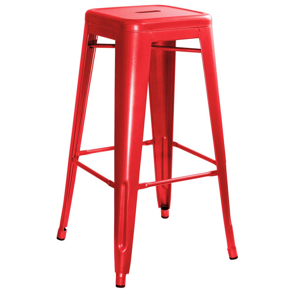 Amerihome Loft Style 30 In Stackable Metal Bar Stool Red Set Of 4