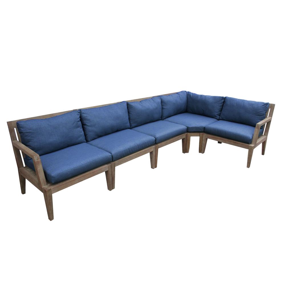 Home Decorators Collection Bermuda Wood Outdoor Sectional with Richloom Indigo Cushion was $1999.0 now $999.0 (50.0% off)