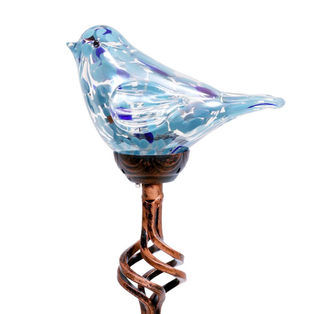 Exhart 6 in. x 31 in. Solar Pearlized Hand Blown Glass Bird Garden