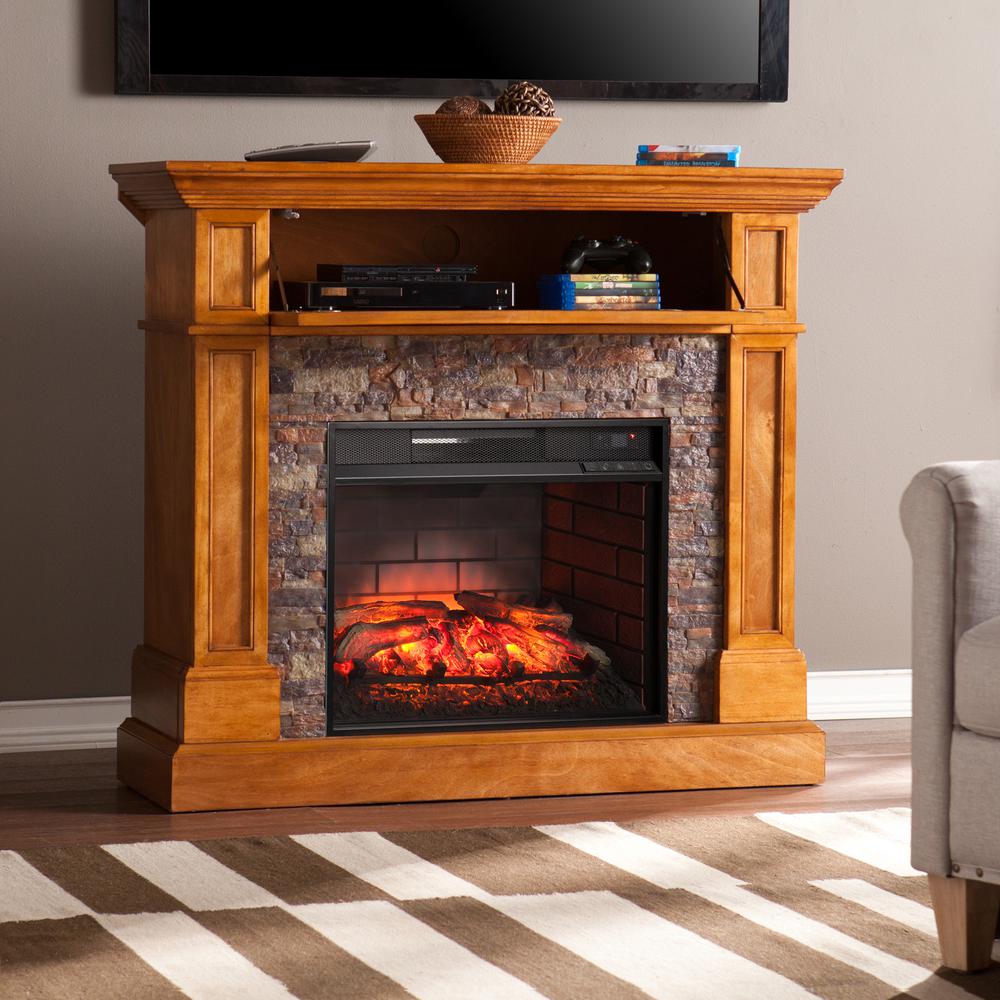 Home Decorators Collection Avondale Grove 70 in. TV Stand Infrared Electric Fireplace in Aged 