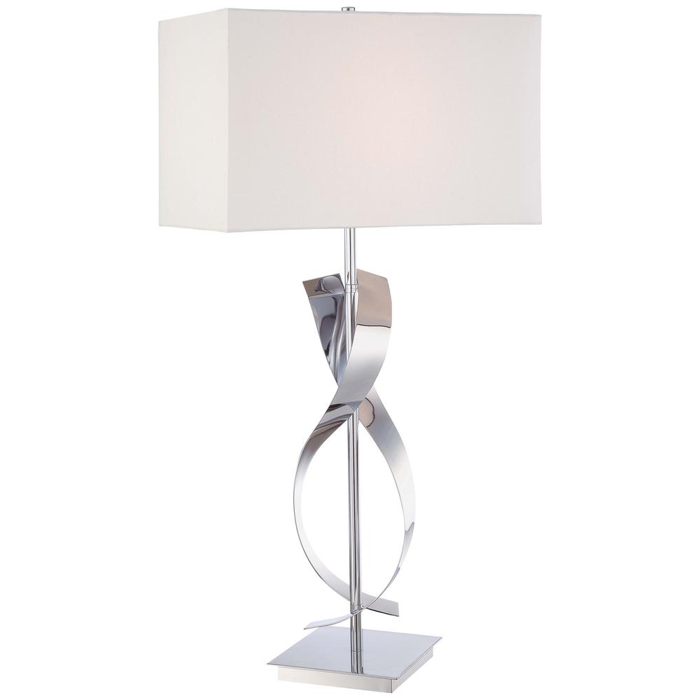 George Kovacs 33 In Chrome Table Lamp With White Linen Shade