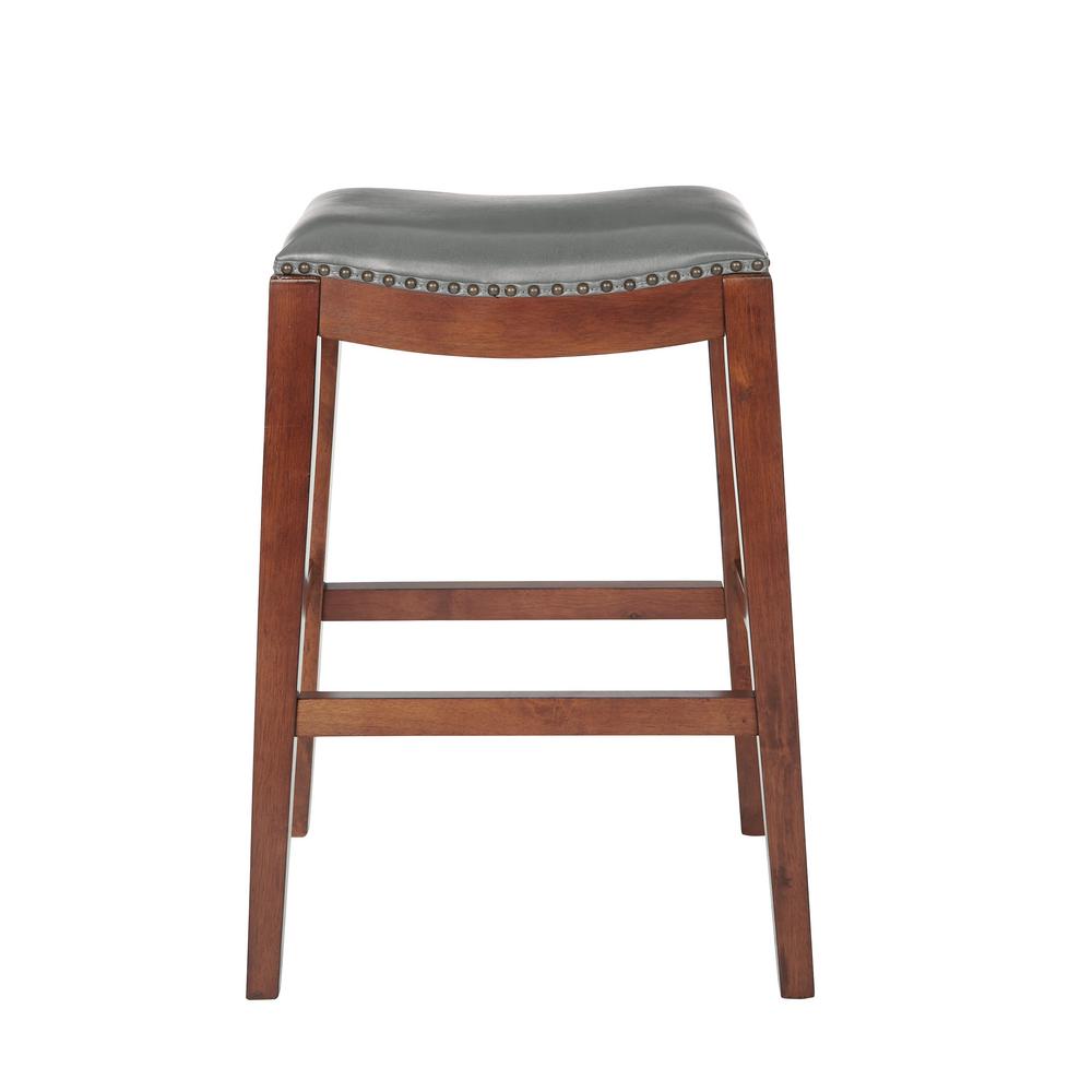 Osp Home Furnishings Metro 29 In Saddle Stool With Nail Head Accents And Espresso Legs With Pewter Bonded Leather Met1529 Bd26 The Home Depot