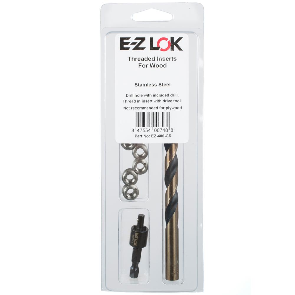 EZ LOK Threaded Insert for Hard Wood, 303 Stainless, 1/4 in.20 TPI