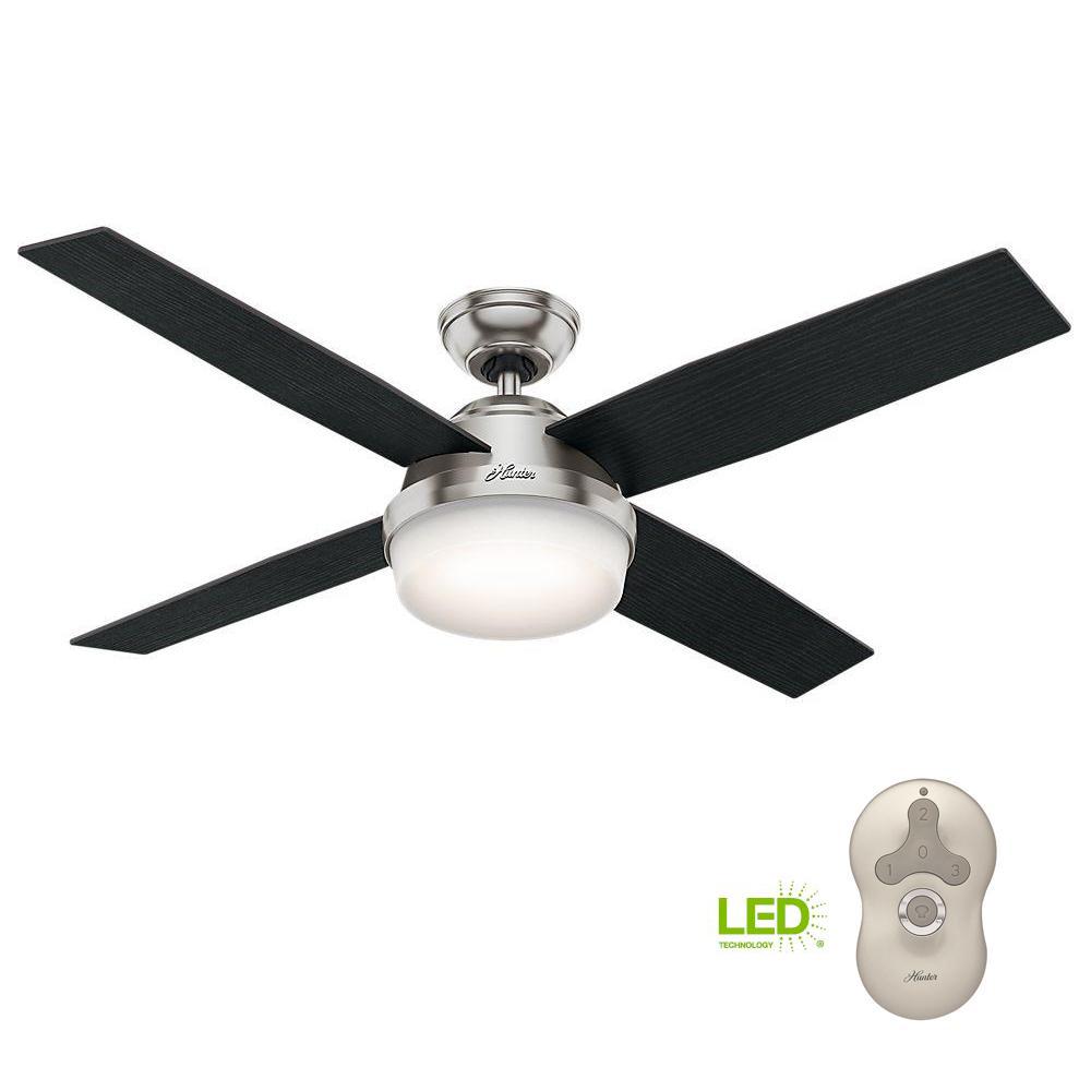 Hugger 52 In Led Indoor Brushed Nickel Ceiling Fan With Light Kit Led Indoor Brushed Nickel Ceiling Fan With Light