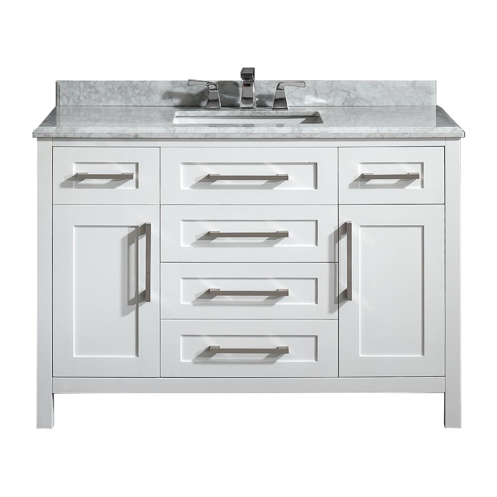 Home Decorators Collection Santa Monica 48 In W X 21 In D Vanity In White With Marble Vanity Top In White With White Basin Santa Monica 48 The Home Depot