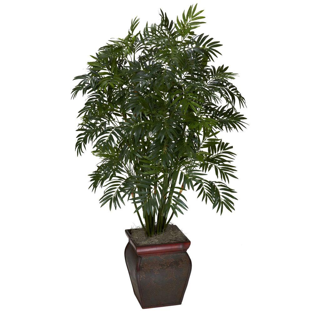 Nearly Natural Indoor 45 In H Green Mini Bamboo Artificial Palm With Decorative Vase 6717 The Home Depot