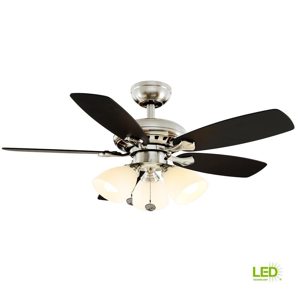 3 Lights Small Room Ceiling Fans With Led Brushed Nickel Ceiling Fan