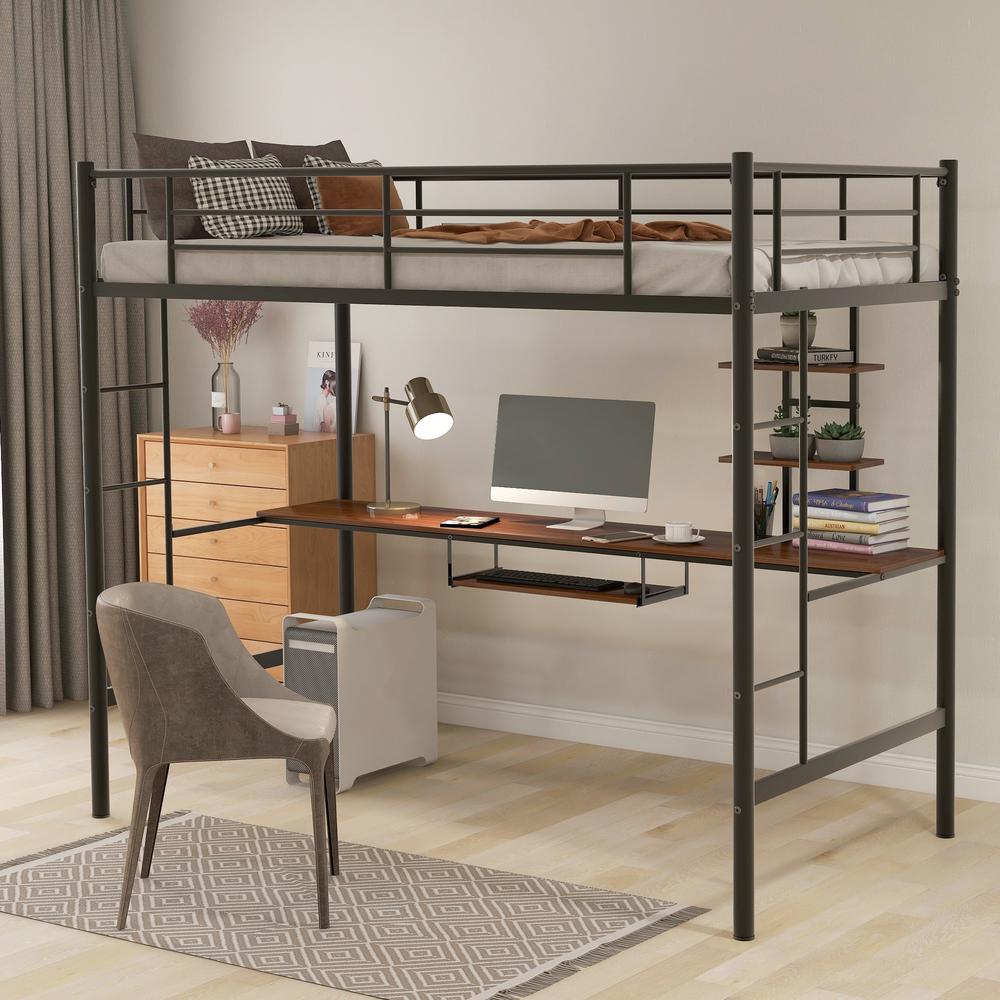 Harper Bright Designs Black Twin Loft Bed With Desk And Shelf