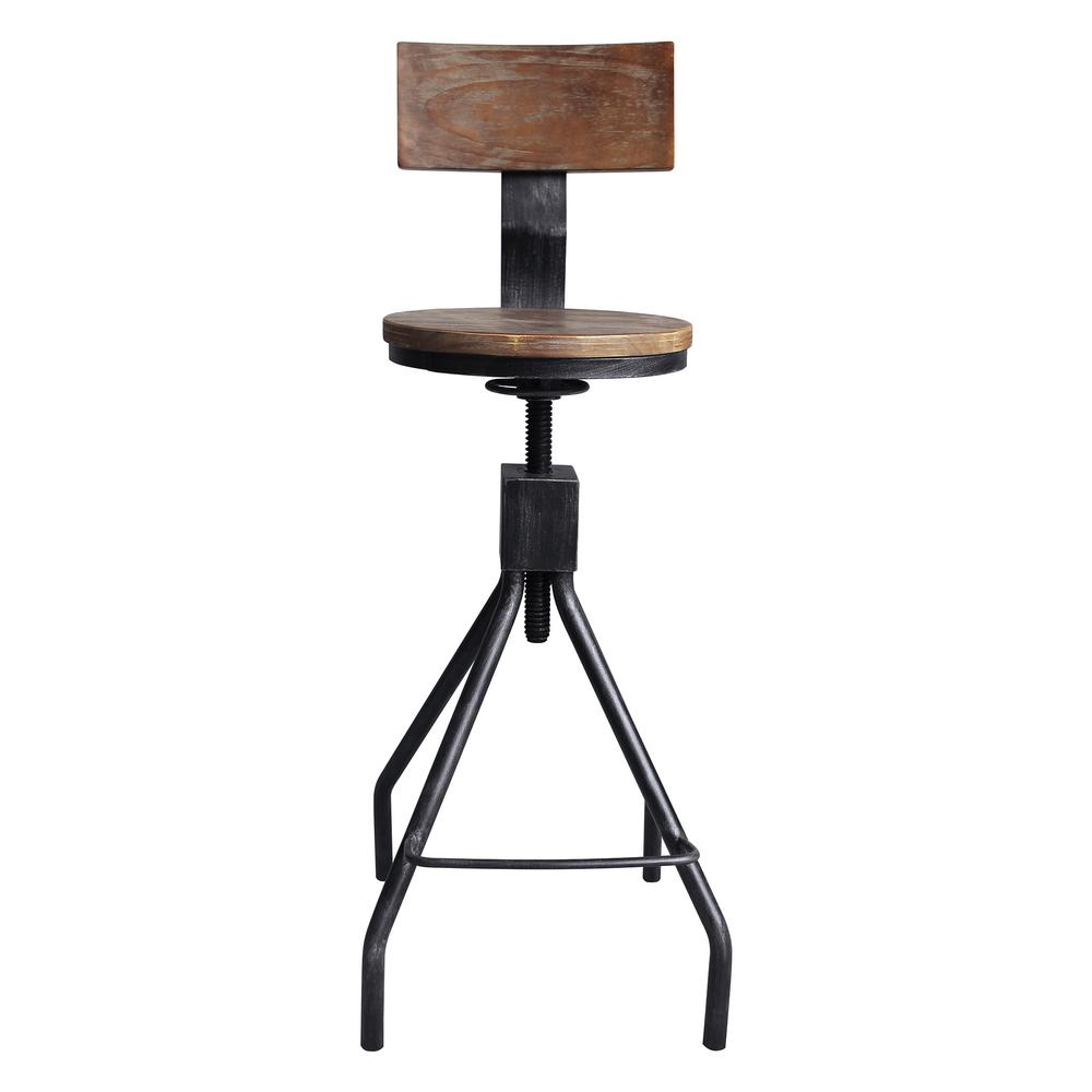 Industrial Metal Bar Stool Adjustable Wood Back Kitchen High Chair Dining Rustic