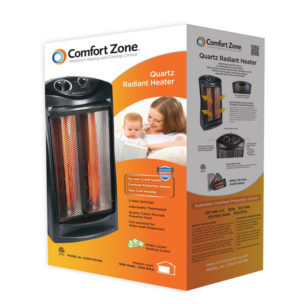 Comfort Zone 1500 Watt Electric Quartz Infrared Radiant Tower Heater