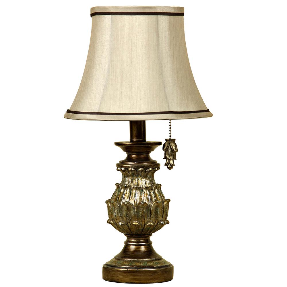 StyleCraft 17 in. Antique Gold Table Lamp with Cream Fabric ShadeL16007DS The Home Depot