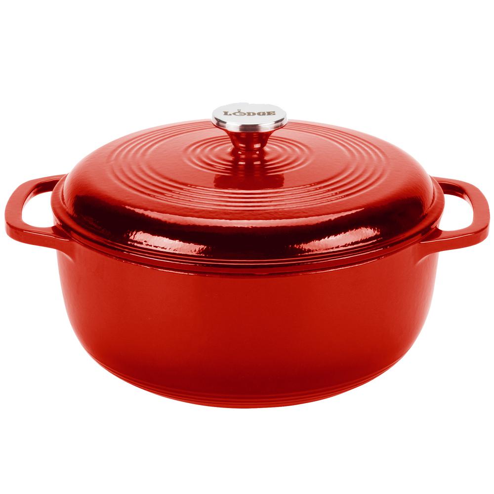 Lodge 6 Qt Round Enamel Cast Iron Dutch Oven In Red Ec6d43