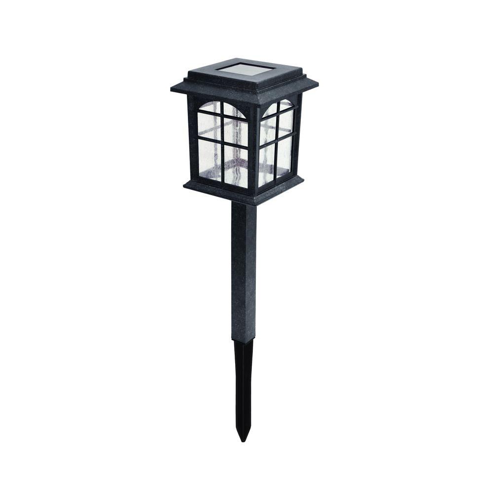 Hampton Bay Solar Black Outdoor Integrated LED Square Landscape Path Light with Seeded Glass