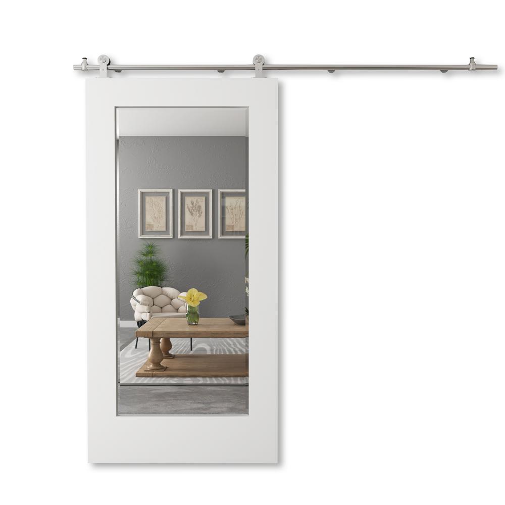 Urban Woodcraft 40 In X 83 In Lismore Solid Core White Wood Modern Barn Door With Sliding Door Hardware Kit 500h 40bd Mr W The Home Depot