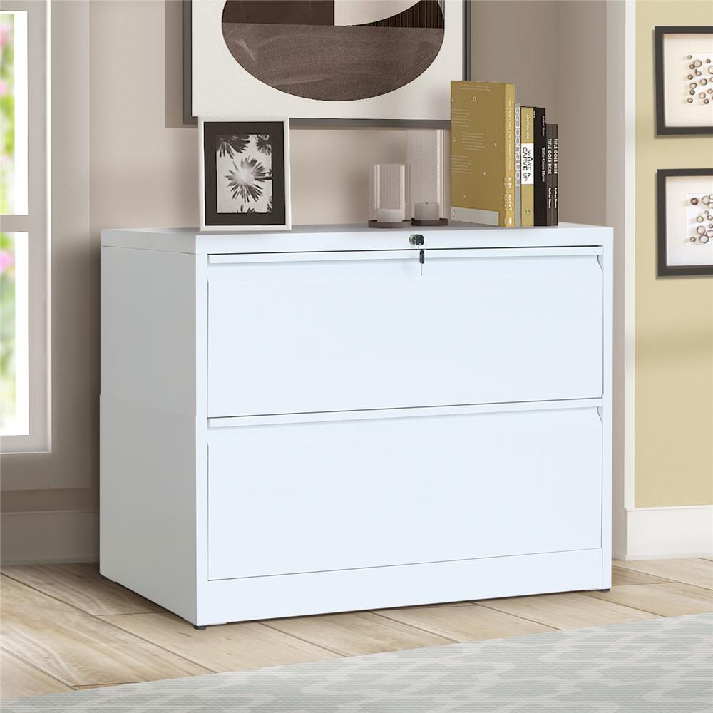 Boyel Living 2 Drawer White Lateral File Cabinet With Lock And Key Ly Wf192114kaa The Home Depot