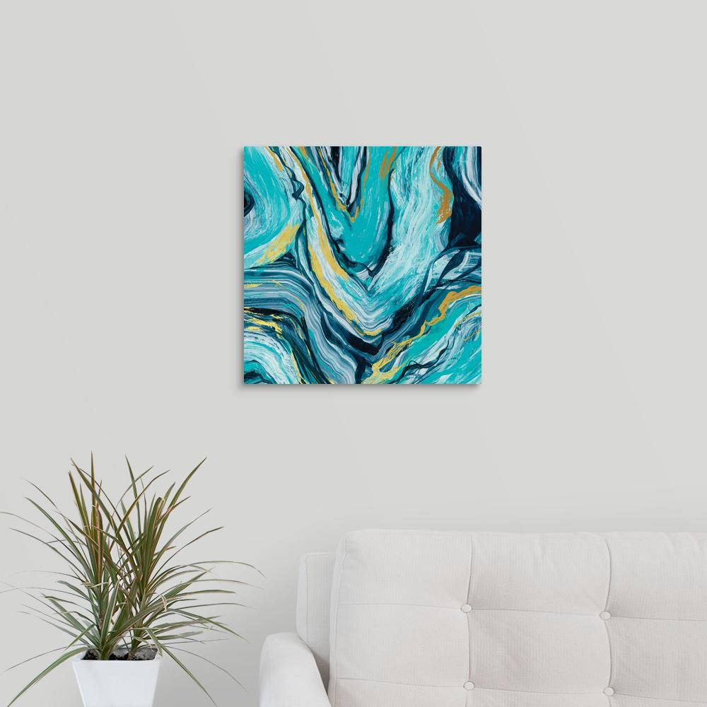 GreatBigCanvas "Teal Agate Gold Accent I" by Carol Robinson Canvas Wall Art2491955_24_16x16