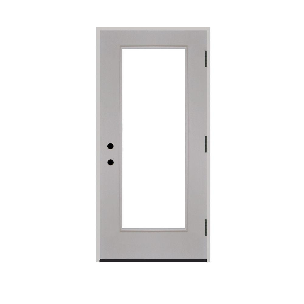 36 In X 80 In Premium Full Lite Primed White Fiberglass Prehung Front Door