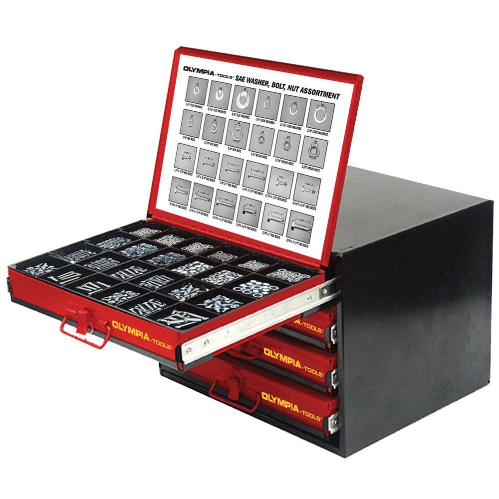 Olympia 96 Compartment Small Parts Organizer Complete Kit Red And
