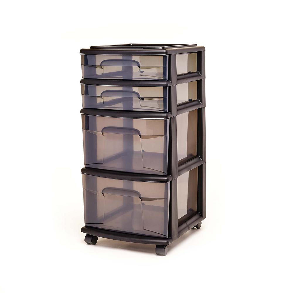 4 drawer medium sturdy plastic storage cart wheeled cart in smoke gray