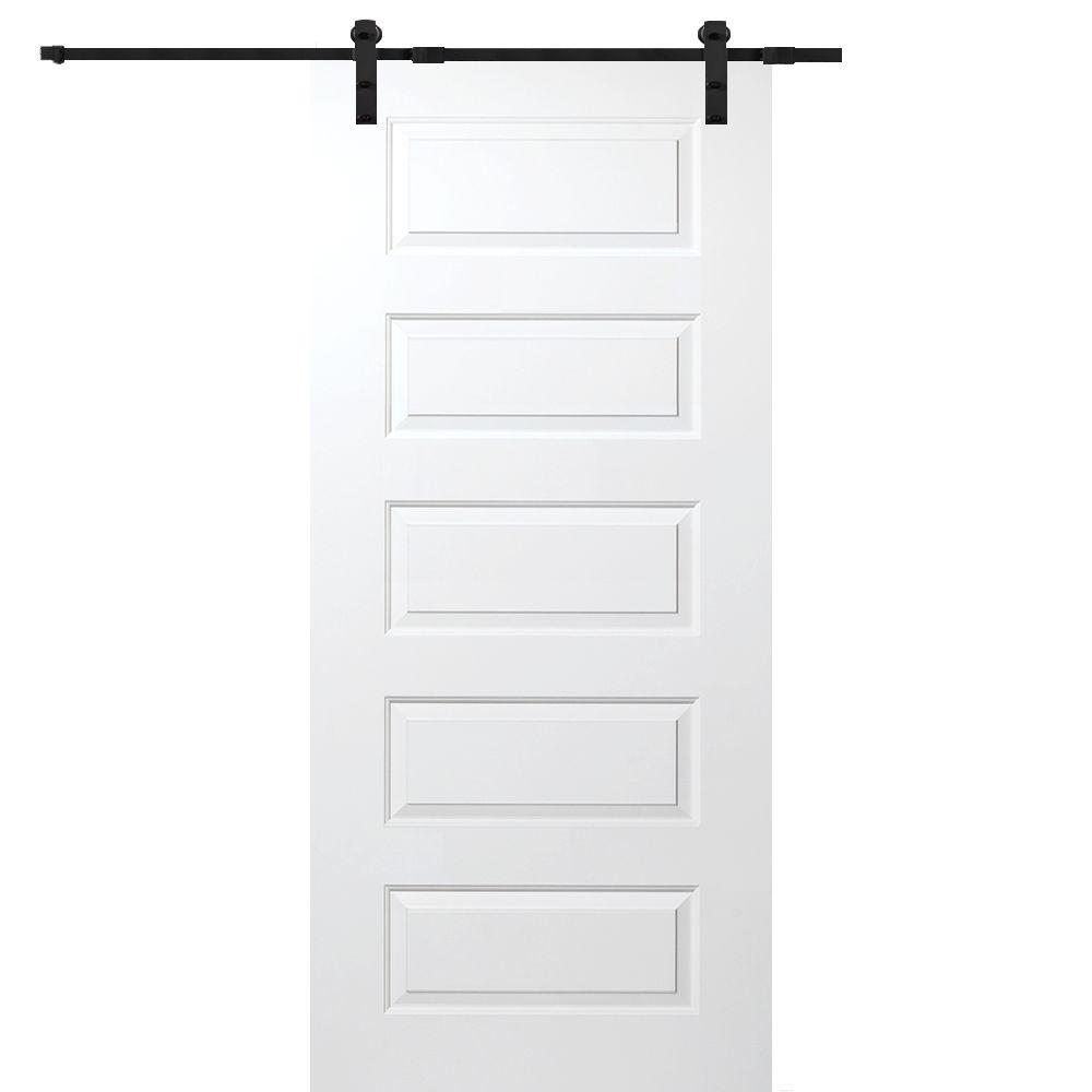 32 In X 80 In Primed Rockport Smooth Surface Solid Core Door With Barn Door Hardware Kit