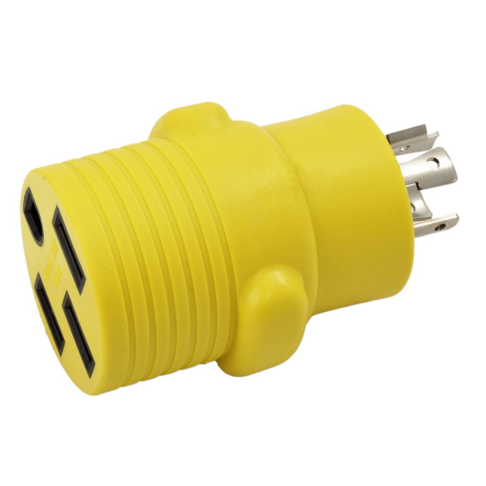 AC WORKS RV Generator Adapter 20 Amp 4Prong NEMA L1420P Plug to 50 Amp NEMA 1450R RV/ EV