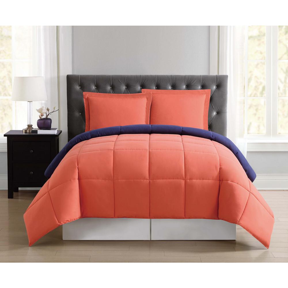 Everyday 3 Piece Orange And Navy Full Queen Comforter Set