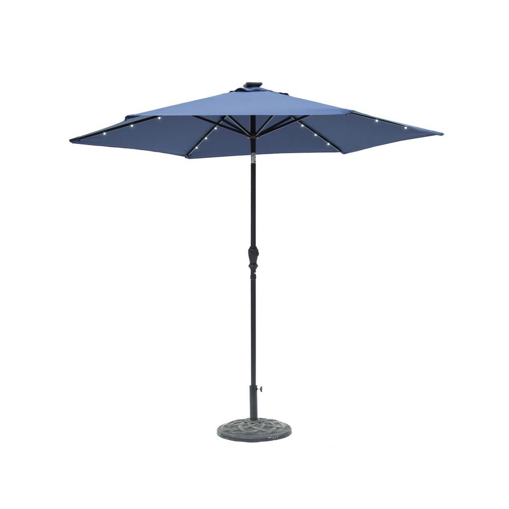 Sun Ray Sun Ray 9 Ft Round 6 Rib Steel Solar Lighted Market Umbrella Navy Blue 841032 The Home Depot