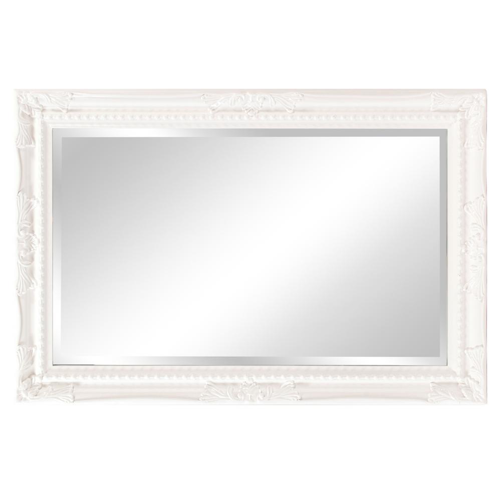 Medium Rectangle Glossy White Beveled Glass Mirror 24 In H X 36 W 53081 The Home Depot Medium Rectangle Glossy White Beveled, How To Hang A Glass Mirror Without Frame