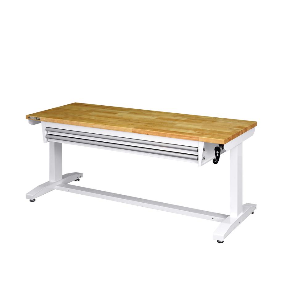 Husky 62 in. Adjustable Height Work with 2Drawers Table in White