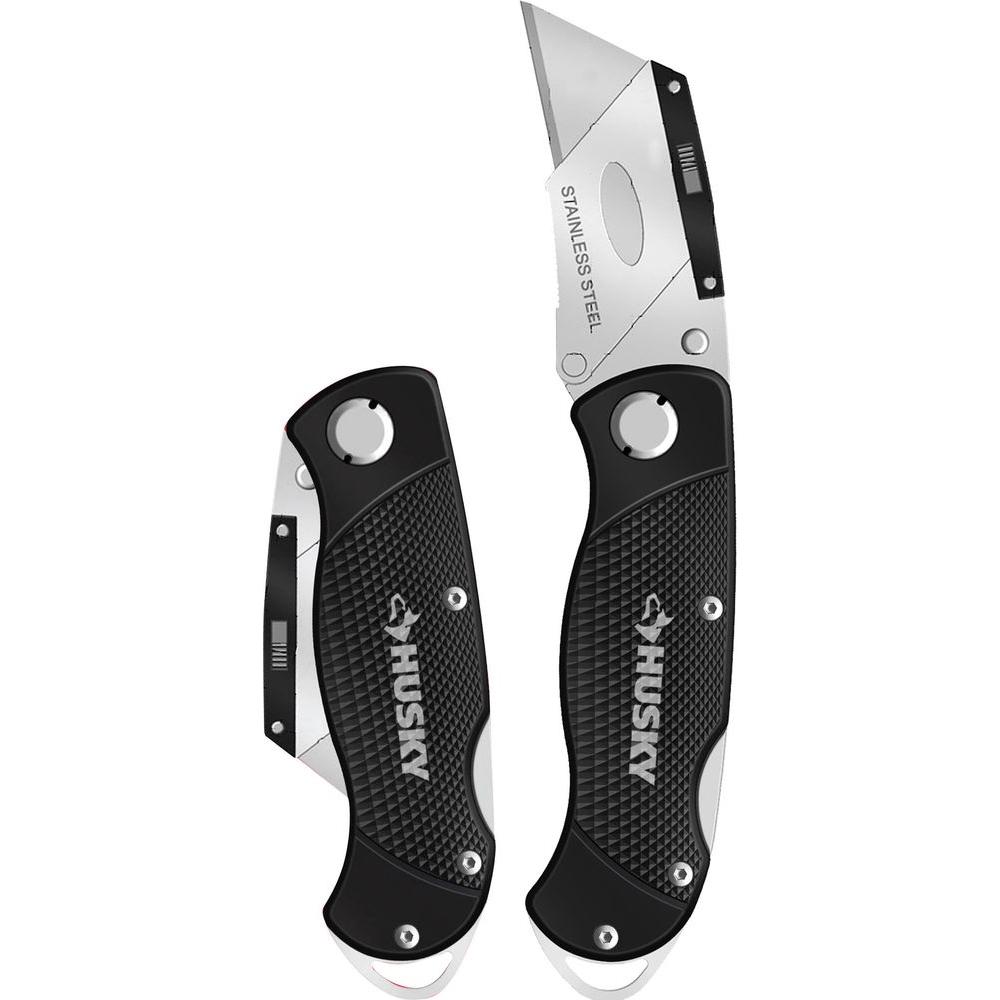 UPC 820909977247 product image for Husky Folding Lock-Back Utility Knife (2-Pack) | upcitemdb.com