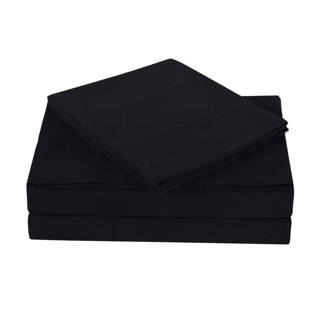 London Fog 6Piece Solid Black Full Sheet Set SS9809CAFU4700 The